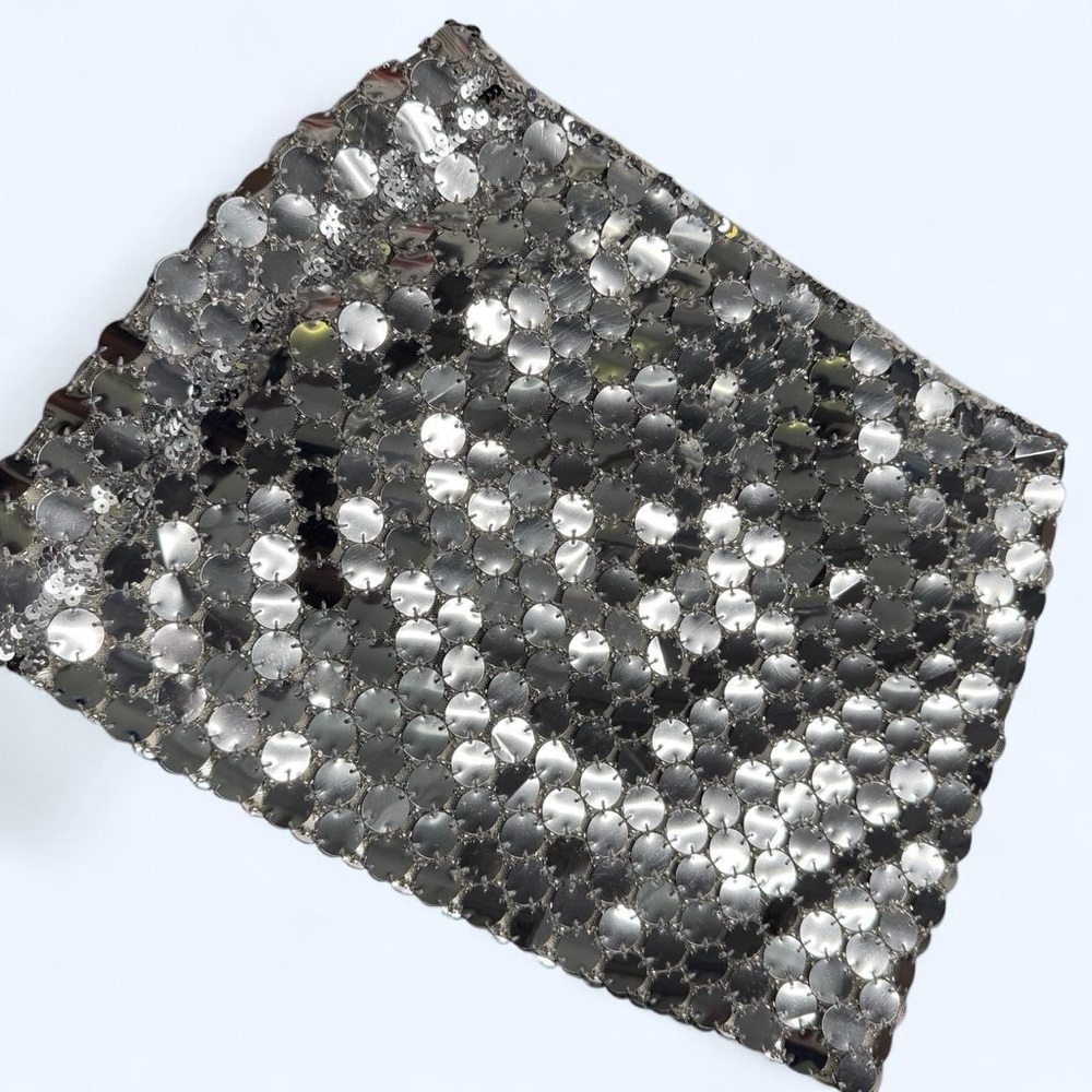 Black & Silver Metallic Silver Disc Fabric